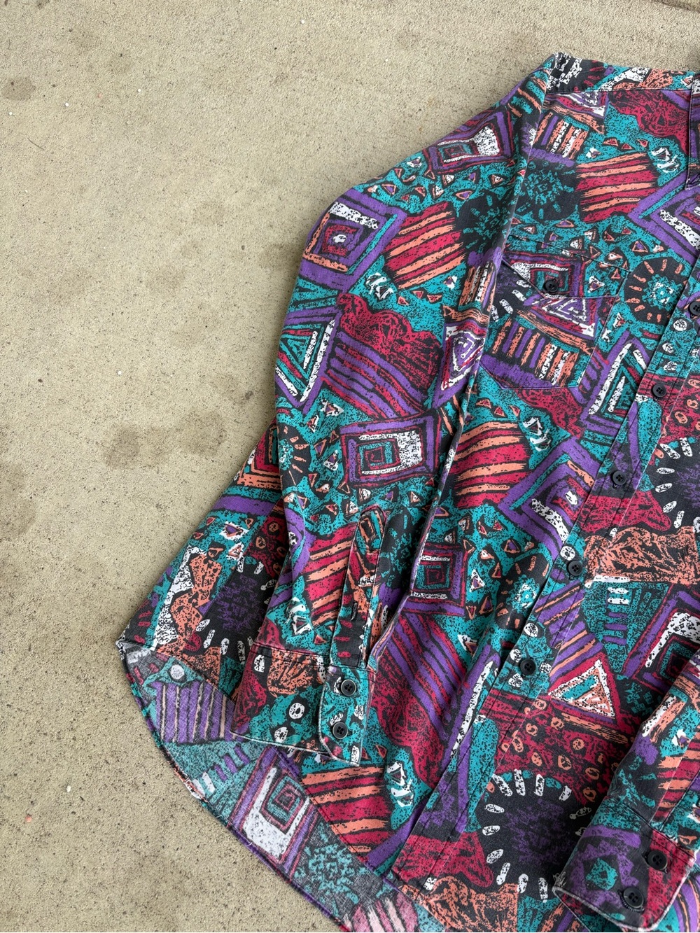 Vintage 90s Wrangler Western Aztec Abstract Geometric Button Up Shirt - Picture 3 of 6